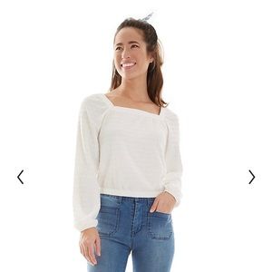 Juniors' IZ Byer Square Neck Bubble Sleeve Top